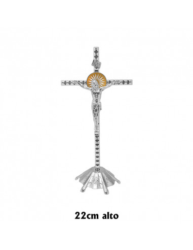 Cruz Metal Picos Niquel Base Con Aureola Dorada Con Rayos 23x11cm