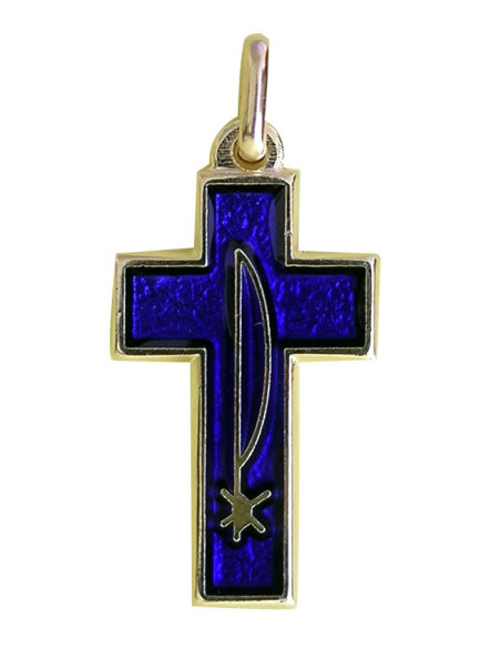 Cruz Esmalte Azul Paloma Y Pax Borde Dorado 4X2. 2Cm