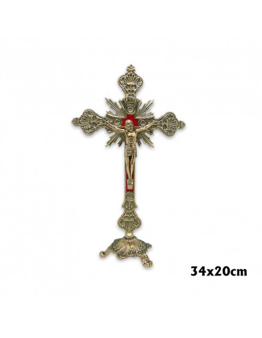 Crucifijo Laton Con Base Barroca Dorado N394 34x20cm