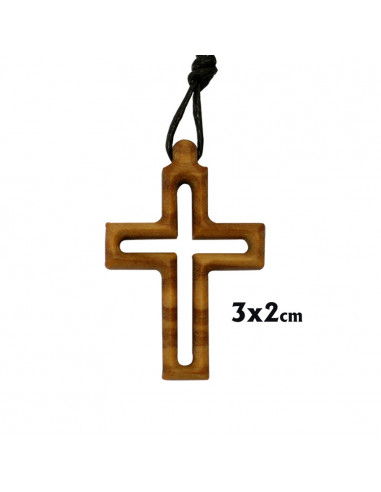 Cruz Madera Olivo Hueca 3X2cm Con Cordon