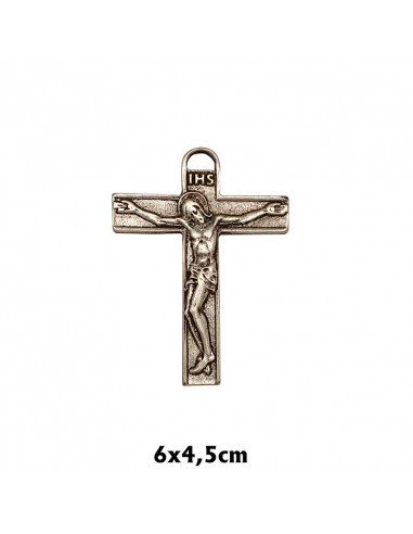 Crucifijo metal plano Cristo grande 6x4.5cm con argolla gruesa