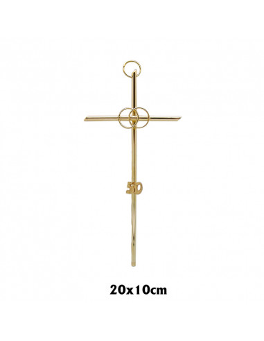 Cruz Metal Dorada Con Anillos 50 Años 20cm