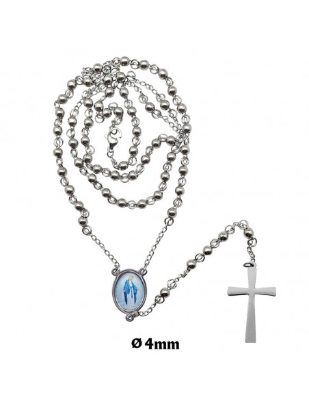 Rosario Acero 4Mm Personalizable Con Cruz