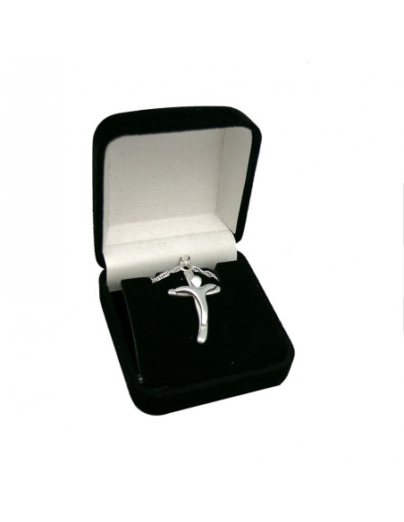 Cruz Metal Con Cristo Moderno Plateado Al Aire 3X1. 8Cm