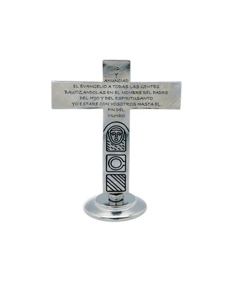 Cruz Metal Familia Base Mesa 16X13cm Catecumenal Fondo Oscuro