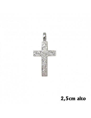 Cruz Plata Rodiada 25x10mm Con Decoracion De Lineas Cruzadas