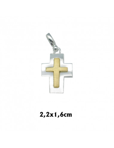 Cruz Plata 22x16mm Con Cruz Dorada Interna Argolla Gruesa