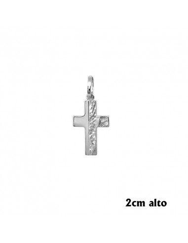 Cruz Plata Rodiada Mitad Lisa Y Mitad Irregular Argolla Gruesa 20 MM