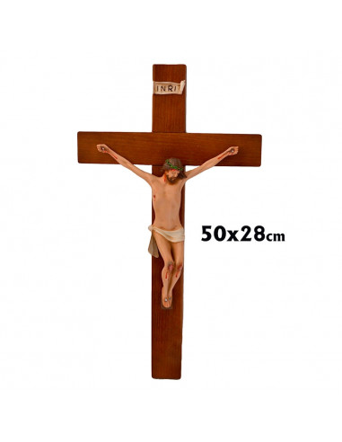 Crucifijo Madera Con Cristo 30cm En Resina Policromada 60x31cm