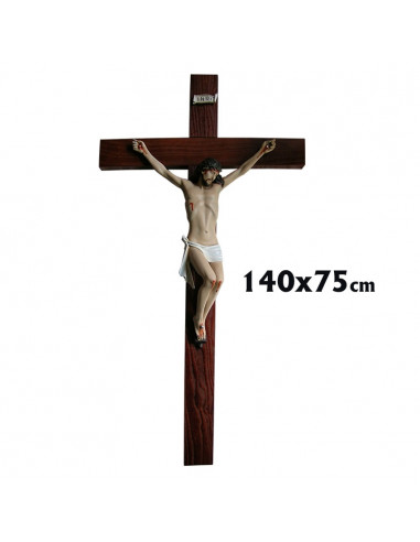 Crucifijo Madera Con Cristo 70cm En Resina Policromada 140x75cm
