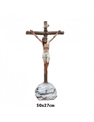 Crucifijo Resina Base Con Cristo 50x27cm En Resina Policromada