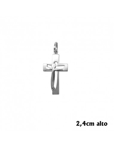 Crucifijo Plata Rodiada Hueco Cristo Moderno 24mm