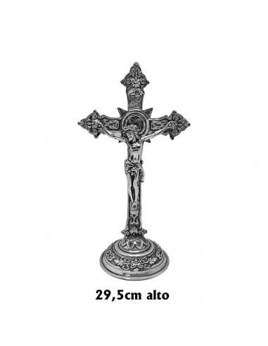 Crucifijo estaño 29.5cm alto con base trabajada
