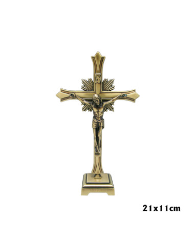 Cruz Metal Estrella Cuero Con Base 21Cm