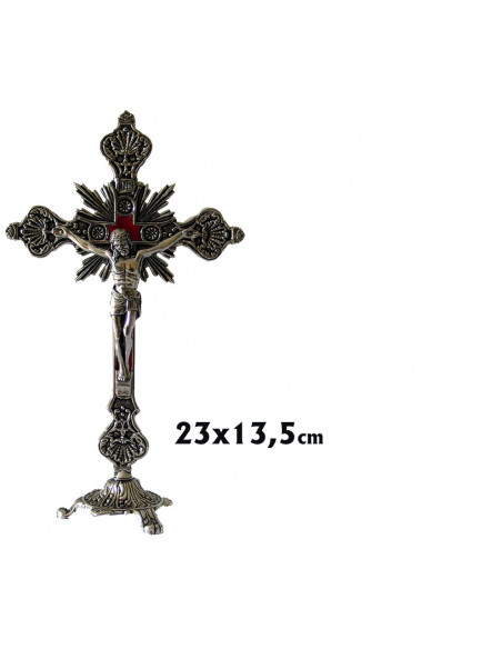 Cruz Metal Familia Base Mesa 16X13cm Catecumenal Fondo Oscuro