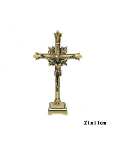 Cruz Metal Estrella Cuero Con Base 21Cm