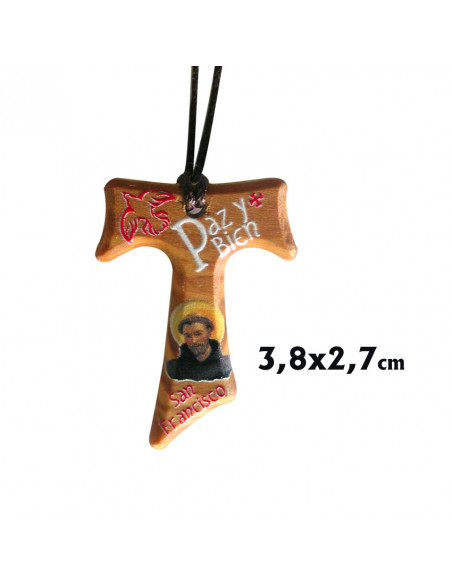 Cruz Tau Serigrafiada Paz Y Bien Con San Francisco 38X27mm En Caja Y Folleto Oraciones