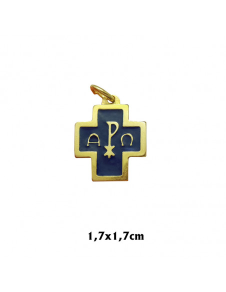 Cruz Metal Buen Pastor 7X5cm Con Espiritu Santo Y Rebaño Ovejas