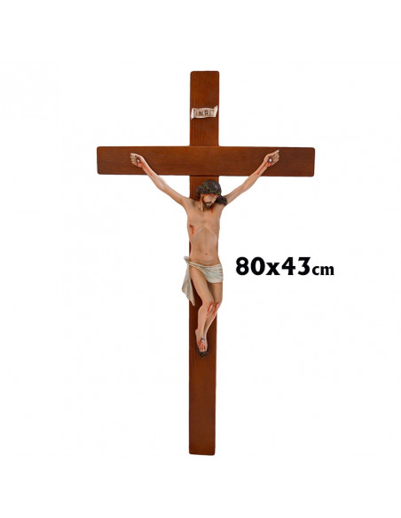 Crucifijo Madera Con Cristo 40cm En Resina Policromada 80x43cm
