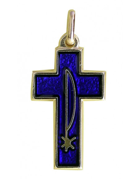 Cruz Esmalte Azul Paloma Y Pax Borde Dorado 4X2. 2Cm