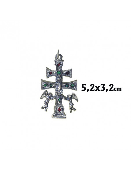 Cruz Caravaca Plateada 5. 2X3. 2Cm Con Angeles