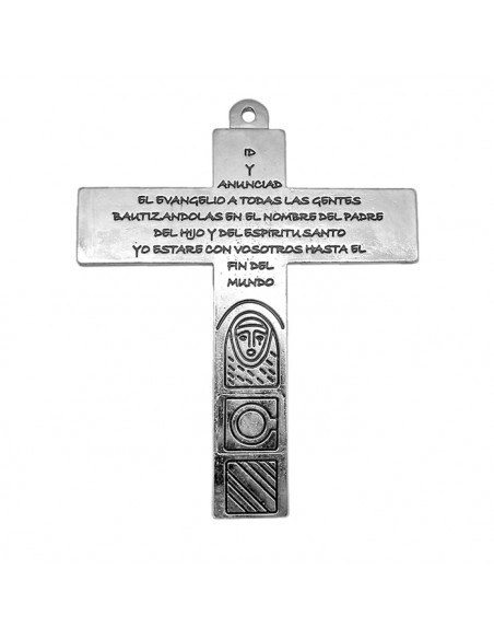 Cruz Metal Familia Colgante 16X13cm Catecumenal Fondo Oscuro