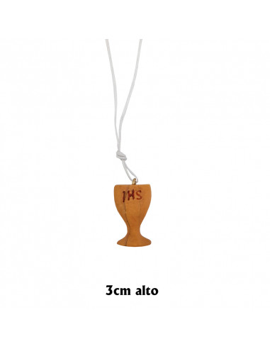 Colgante Caliz Primera Comunion 3cm Con Jhs En Madera Y Cordon Blanco