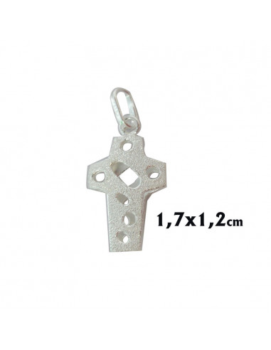 Cruz Plata Ancha Calada Punteada 17X12mm