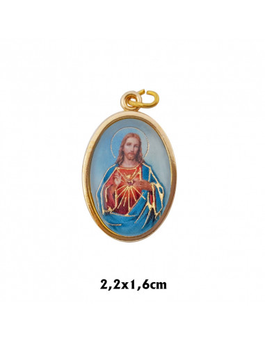 Medalla Metal Dorada Oval Foto Brillo Corazon De Jesus 22x16mm