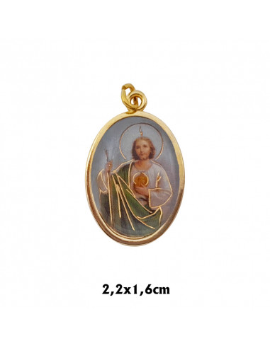 Medalla Metal Dorada Oval Foto Brillo San Judas 22x16mm