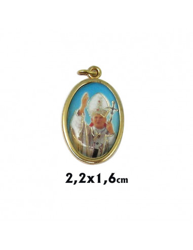 Medalla Metal Dorada Oval Foto Brillo Santo Juan Pablo II 22x16mm