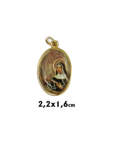 Medalla Metal Dorada Oval Foto Brillo Santa Rita 22x16mm