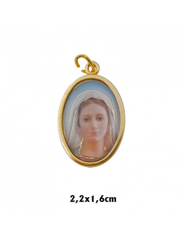 Medalla Metal Dorada Oval Foto Brillo Virgen De La Paz Medjugorie 22x16mm