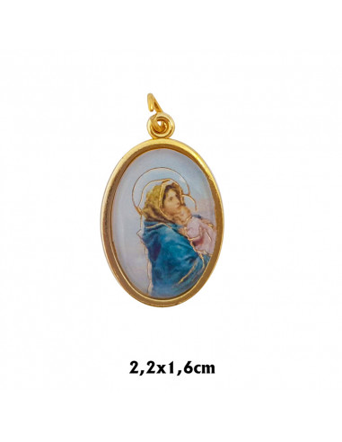 Medalla Metal Dorada Oval Foto Brillo Virgen Ternura 22x16mm