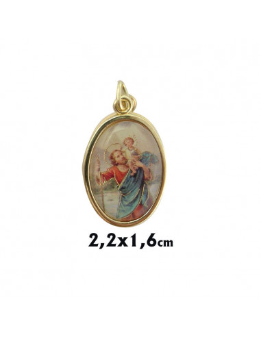 Medalla Metal Dorada Oval Foto Brillo San Cristobal 22x16mm