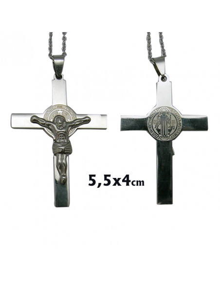 Cruz San Benito Acero 55X40mm Con Cadena De Acero