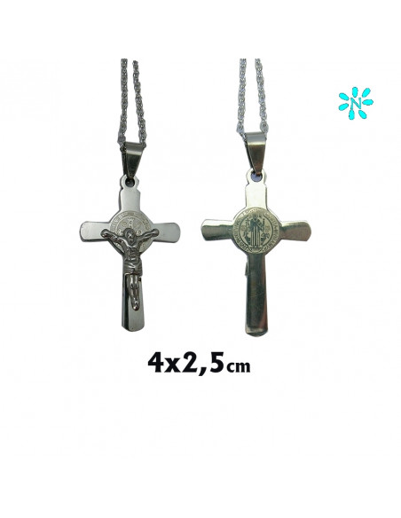 Cruz San Benito Acero 40X25mm Con Cadena De Acero