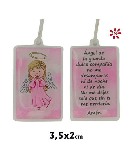 Colgante Infantil 3. 5X2 Cm Angel De La Guarda Rosa En Blister