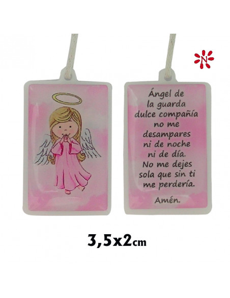 Colgante Infantil 3. 5X2 Cm Angel De La Guarda Rosa En Blister