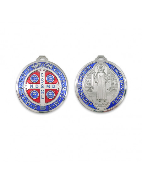 Medallon San Benito 13Cm Metal Con Esmalte Y Base Suelta En Caja
