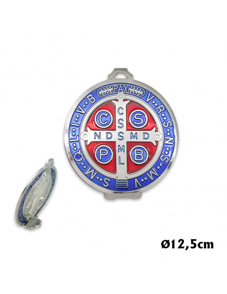 Medallon San Benito 13Cm Metal Con Esmalte Y Base Suelta En Caja