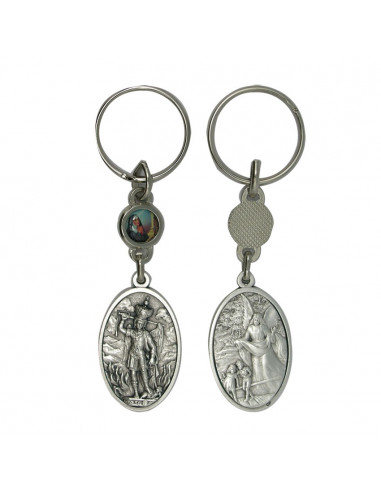 Llavero Metal Angel Guarda Y San Miguel Oval 45x26mm Con Foto Pequeña Parte Superior