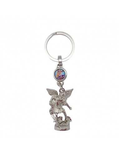 Llavero San Miguel Metal Figura Relieve Plateado
