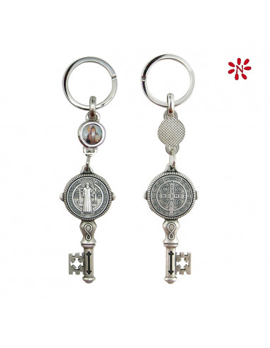 Llavero Metal Llave Antigua San Benito Con Foto En Anillo Superior Para Personalizar