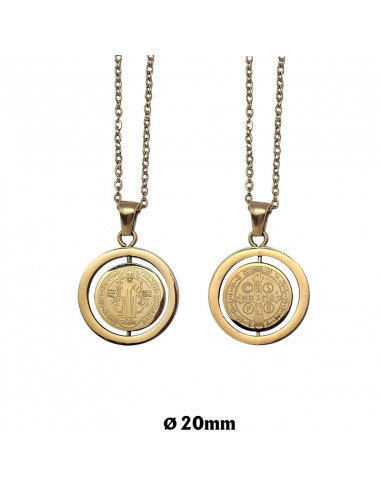 Medalla san Benito acero dorado 20mm...