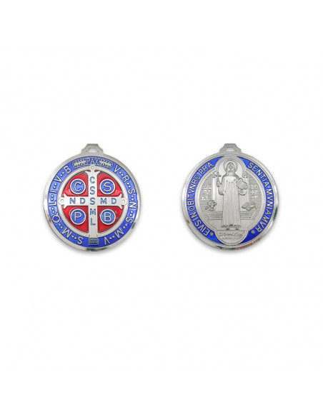 Medallon San Benito 9Cm Metal Con Esmalte Y Base Suelta En Caja