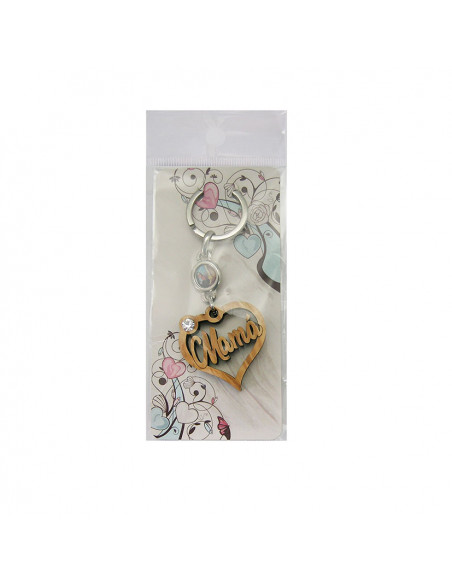 Llavero Madera Olivo Forma Corazon Mama Con Foto Para Personalizar En Blister