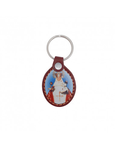 Llavero Piel Serigrafia Virgen Covadonga 51x38mm Oval