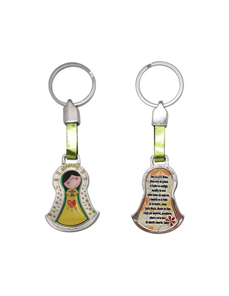Llavero Virgencita Plis Con Oracion Ave Maria En La Parte Trasera