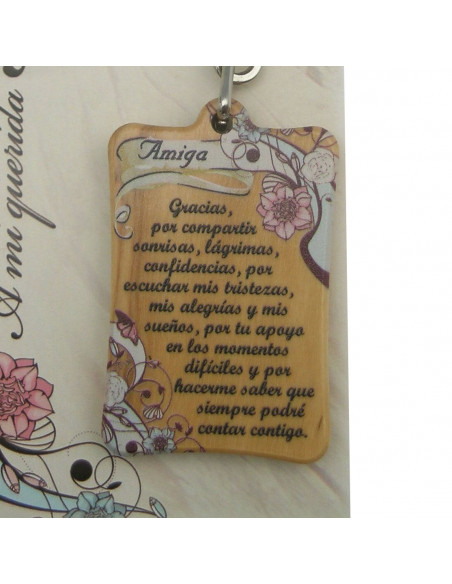 Llavero Madera Olivo Con Texto Para Amiga Con Foto Para Personalizar En Blister